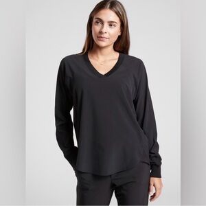 Athleta Black Long Sleeve V-Neck Top